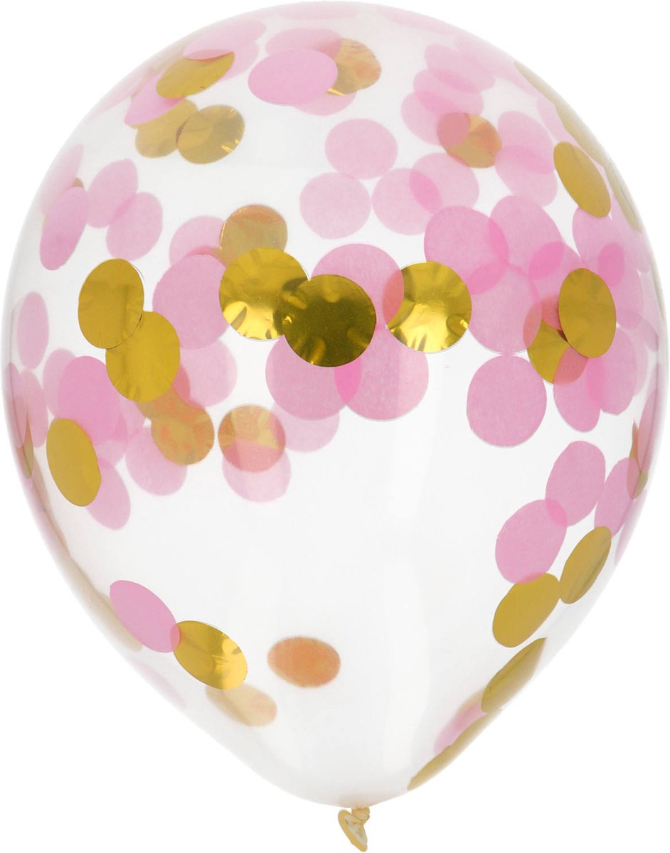 Confetti ballonnen goud en roze 30cm | 4 stuks